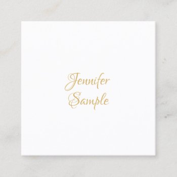 Elegant Gold Hand Script Text Minimalist Template Square Business Card by art_grande at Zazzle