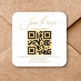 elegant gold handwriting rsvp qr code wedding   square sticker
