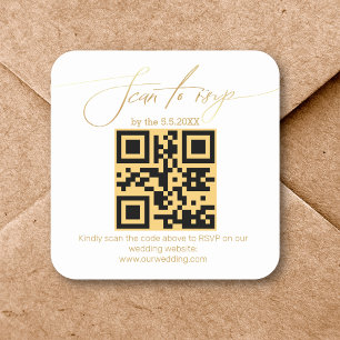 elegant gold handwriting rsvp qr code wedding square sticker
