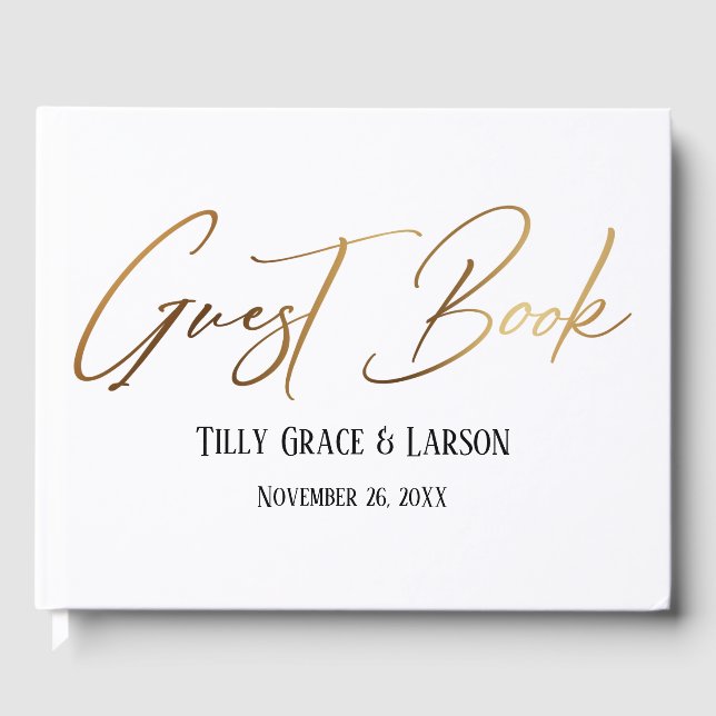 Elegant Gold Handwriting Simple Guest Book (Front)