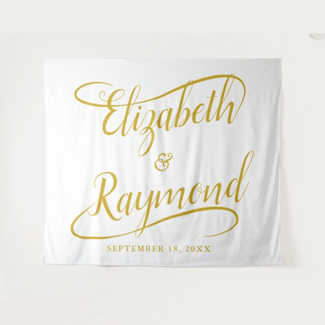 Elegant Gold Handwritten Swash Calligraphy Wedding Tapestry (Front (Horizontal))