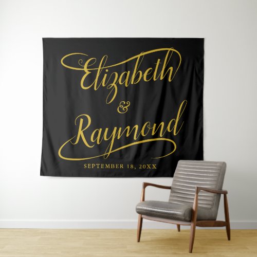 Elegant Gold Handwritten Swash Calligraphy Wedding Tapestry