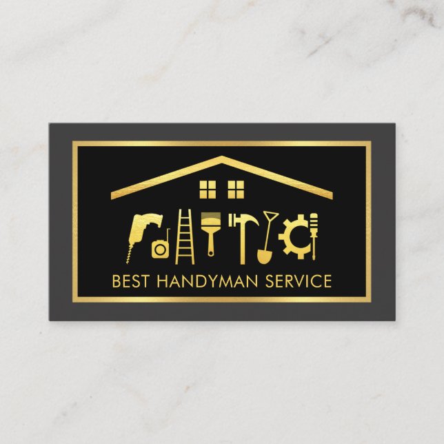 Elegant Gold Handyman Tools Frame Business Card (Front)