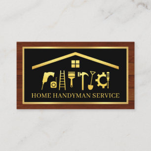 Elegant Gold Handyman Tools Frame On Wood Business Card