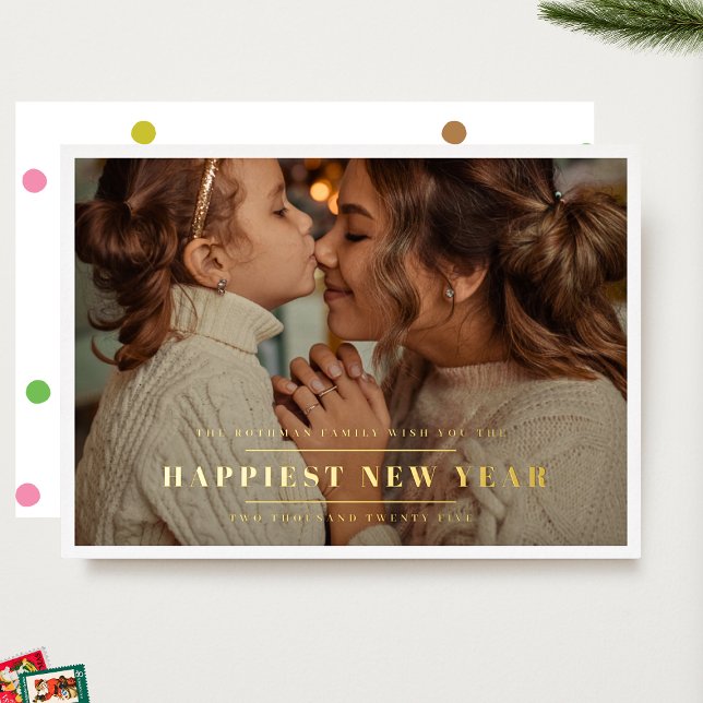 Elegant Gold HAPPIEST NEW YEARS Photo Frame Foil Holiday Card (Creator Uploaded)