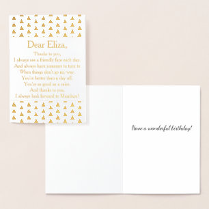 Elegant Gold Happy Birthday Coworker Employee Poem Foil Card