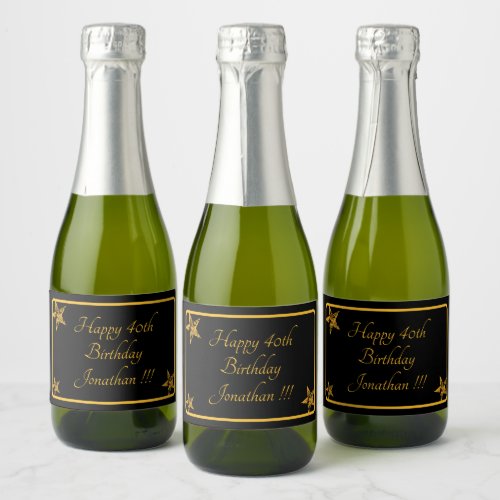 Elegant Gold Happy Birthday Mini Sparkling Wine La Sparkling Wine Label