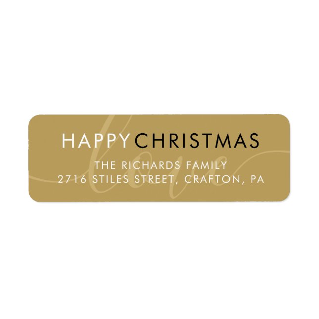 Elegant Gold Happy Christmas Script Return Address Label (Front)
