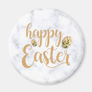 Elegant Gold Happy Easter with floral eggs Magnet