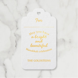 Elegant Gold Happy Hanukkah with Menorah Foil Gift Tags