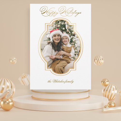 Elegant Gold Happy Holidays Script Photo  Holiday Card