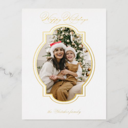Elegant Gold Happy Holidays Script Unique Photo Foil Holiday Postcard