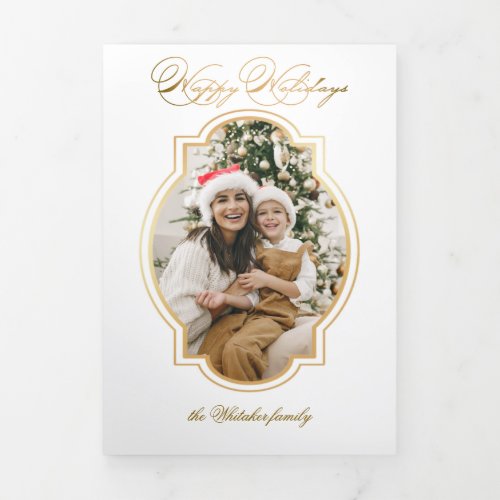 Elegant Gold Happy Holidays Script Unique Photo Tri_Fold Card
