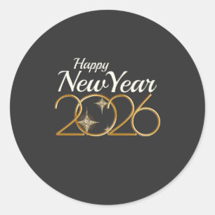 Elegant Gold “Happy New Year 2026” Black & Gold Classic Round Sticker
