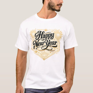 Elegant Gold Happy New Year Festive Celebration De T-Shirt