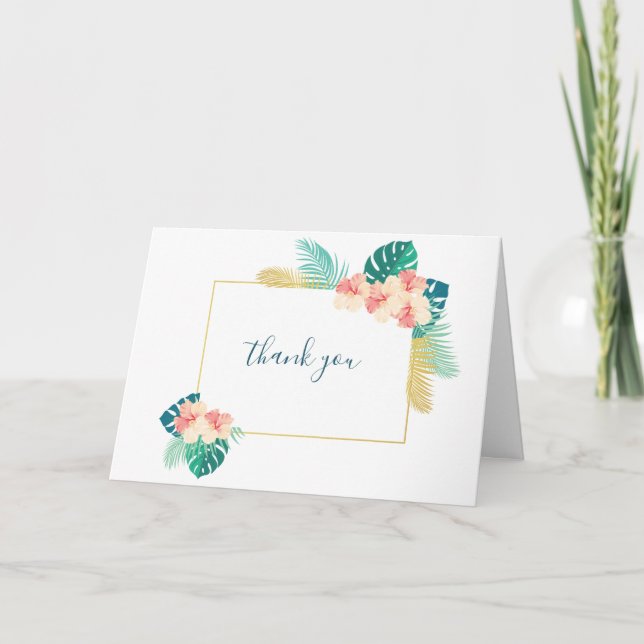 Elegant Gold Hawaiian Hibiscus Thank You Card (Front)