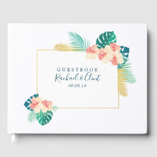 Elegant Gold Hawaiian Hibiscus Wedding Guestbook