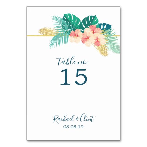 Elegant Gold Hawaiian Hibiscus Wedding Table Cards