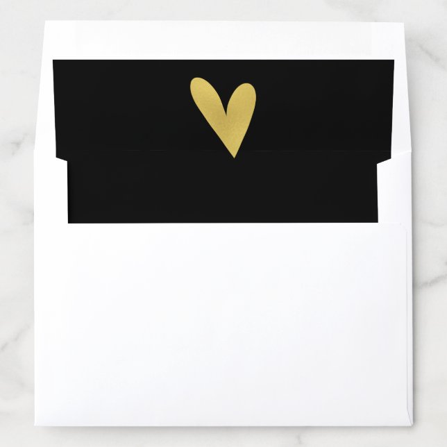 Elegant Gold Heart | Black Envelope Liner (In Envelope)