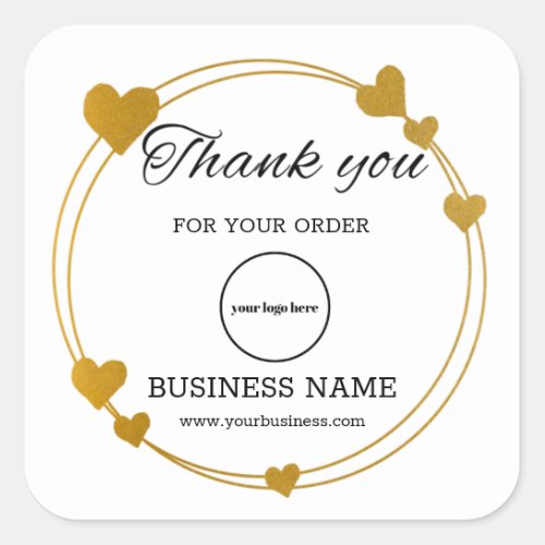 Elegant Gold Heart Business Thank You  Square Sticker