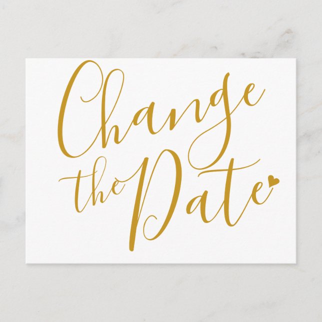 Elegant Gold Heart Change the Date Postponed Announcement Postcard (Front)