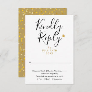 Elegant Gold Heart Chic Script Wedding RSVP Card