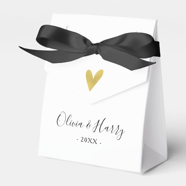 Elegant Gold Heart Chic White Wedding Favor Box  (Front Side)