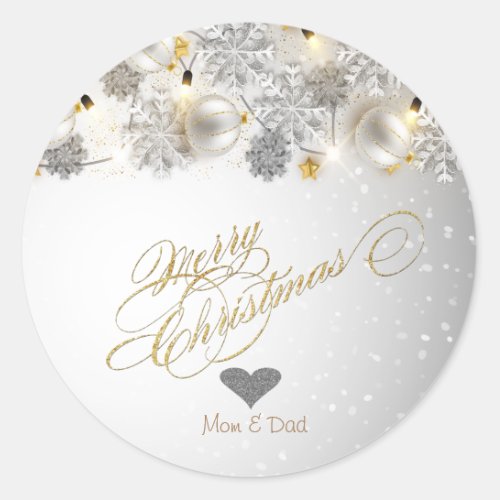 Elegant Gold Heart Christmas Ornaments Classic Round Sticker