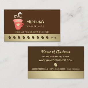 Elegant Gold Heart Coffee Cup Barista Punch Card