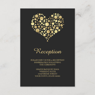 Elegant Gold Heart Dusty Black Reception Info Card