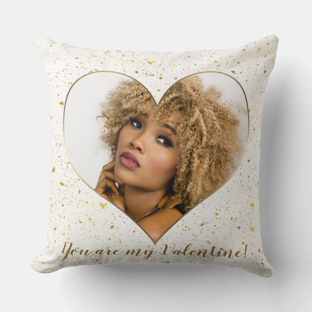 Elegant Gold Heart Frame Valentine's Day Photo Throw Pillow (Front)
