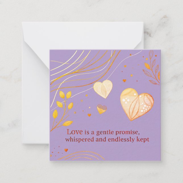 Elegant Gold Heart Love Art Note Card (Front)