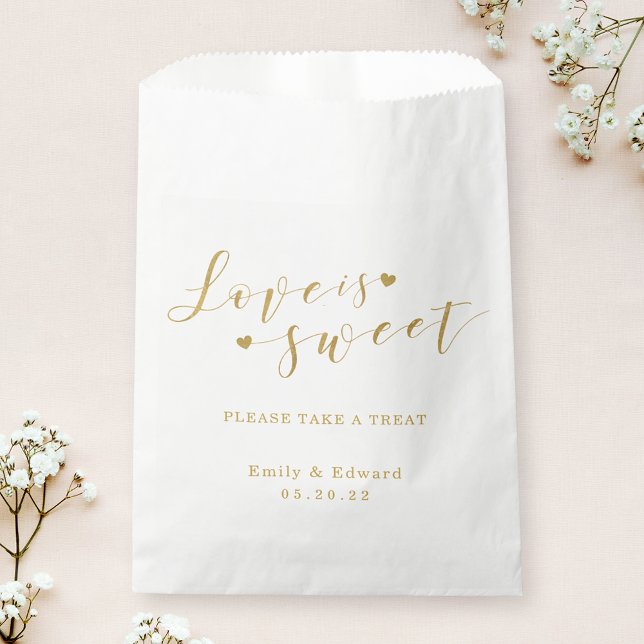 Elegant Gold Heart Love is Sweet Wedding Favor Bag (Creator Uploaded)