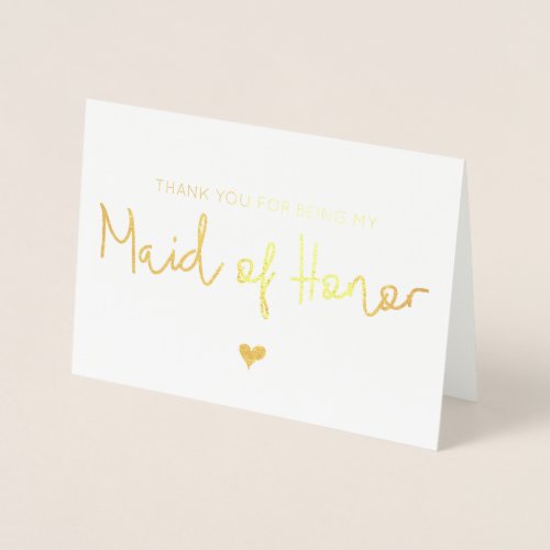 Elegant Gold Heart Maid of Honor Thank You Card