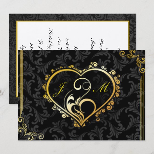 Elegant Gold Heart Monogram Bachelorette Party Invitation (Front/Back)