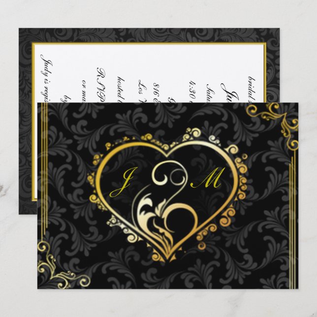 Elegant Gold Heart Monogram Bridal Shower Invite (Front/Back)