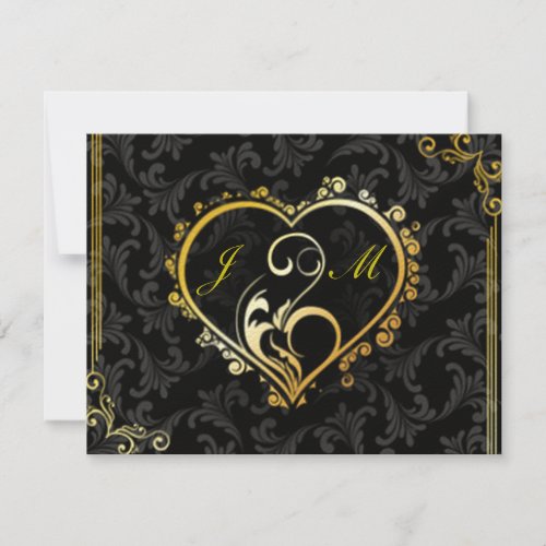 Elegant Gold Heart Monogram Wedding Response Card