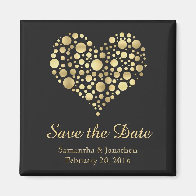 Elegant Gold Heart on Dusty Black Save the Date Magnet (Front)