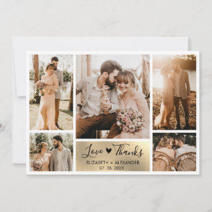 Elegant Gold Heart Photo Collage Wedding  Thank You Card