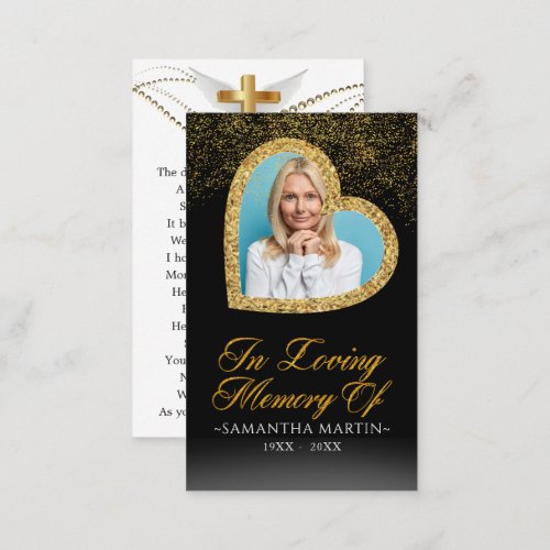 Elegant Gold Heart Photo Funeral Prayer Card