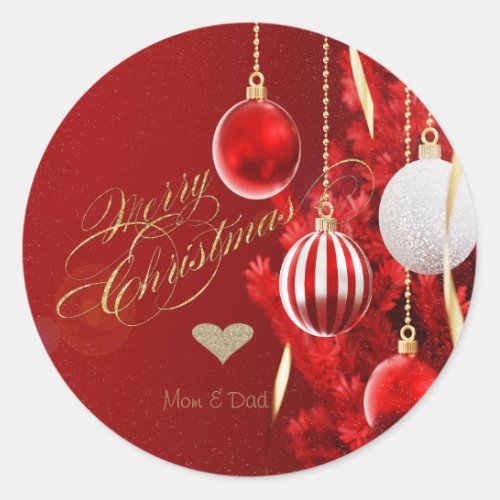 Elegant Gold HeartRed Christmas Ornaments Classic Round Sticker