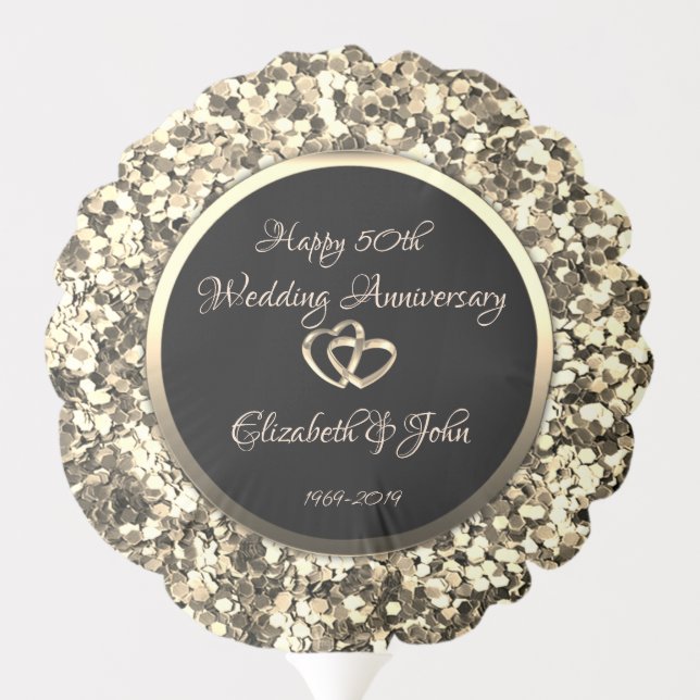 Elegant Gold Heart Rings, Gold Glitter Balloon (Back)