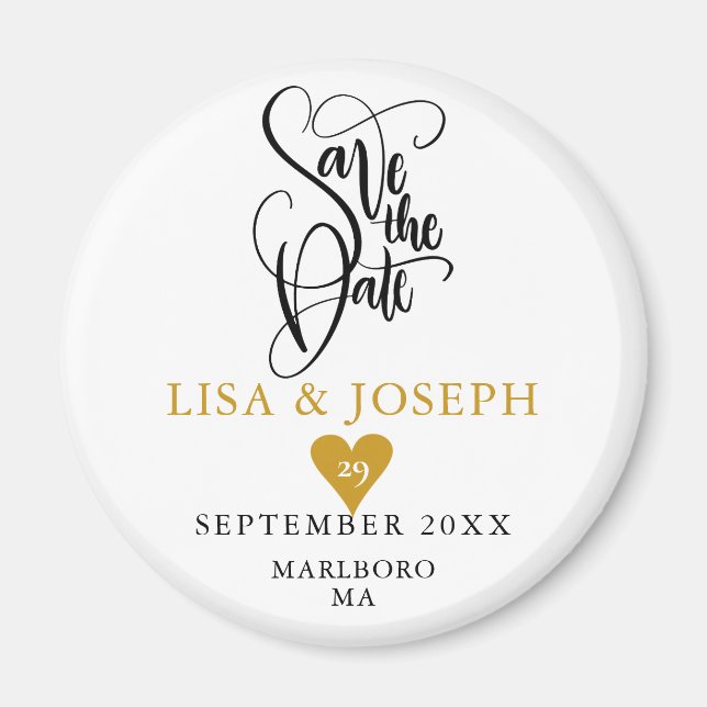 Elegant Gold Heart Save the Date Magnet (Front)