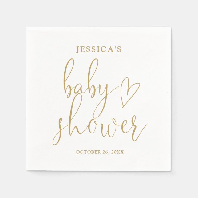 Elegant Gold Heart Script Baby Shower Napkins (Front)