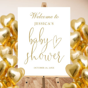 Elegant Gold Heart Script Baby Shower Welcome Sign