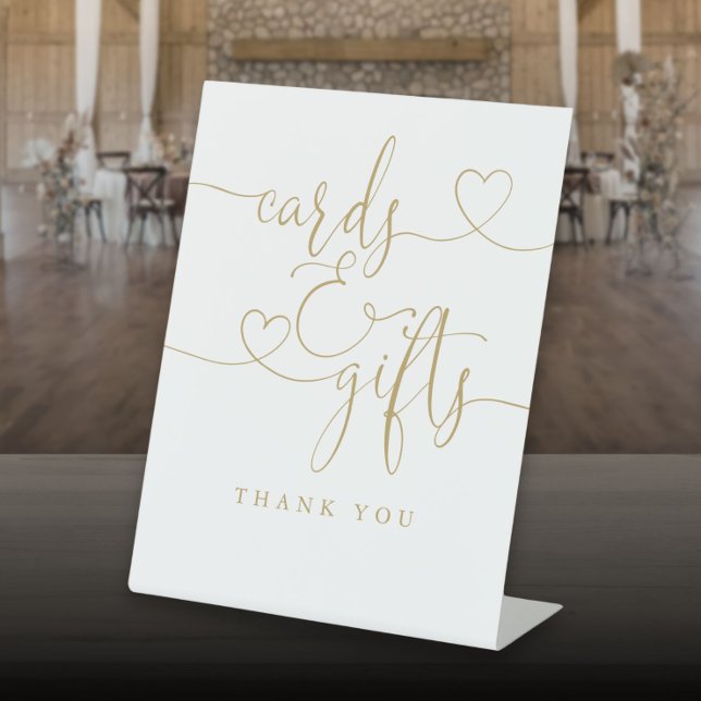 Elegant Gold Heart Script Cards And Gifts Pedestal Sign (Elegant Gold Heart Script Cards And Gifts Pedestal Sign)