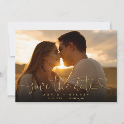 Elegant Gold Heart Script Photo Wedding QR Code Save The Date