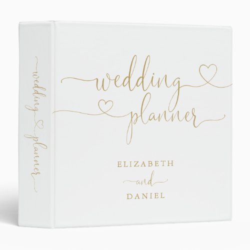 Elegant Gold Heart Script Wedding Planner 3 Ring Binder