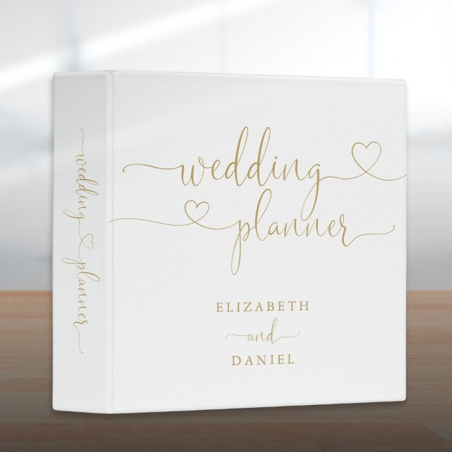 Elegant Gold Heart Script Wedding Planner 3 Ring Binder (Elegant Gold Heart Script Wedding Planner 3 Ring Binder)