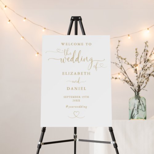 Elegant Gold Heart Script Wedding Welcome Sign